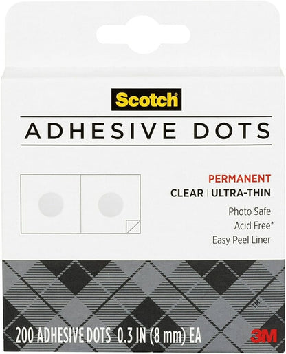 Scotch Adhesive Ultra Thin Dots, Clear, 200 Count, Great for Card Making and Scrapbooking (010-200UT-CFT)