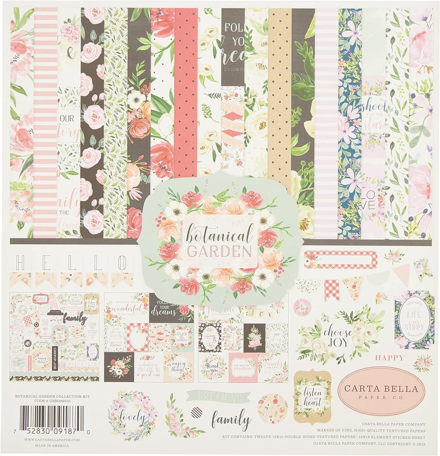 Carta Bella Paper Company Botanical Garden Collection Kit paper, pink, green, black, red, cream