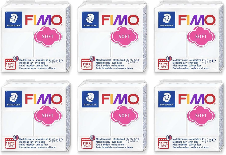 FIMO Soft Polymer Oven Bake Modelling Clay - 57g Blocks - Set of 6 - White