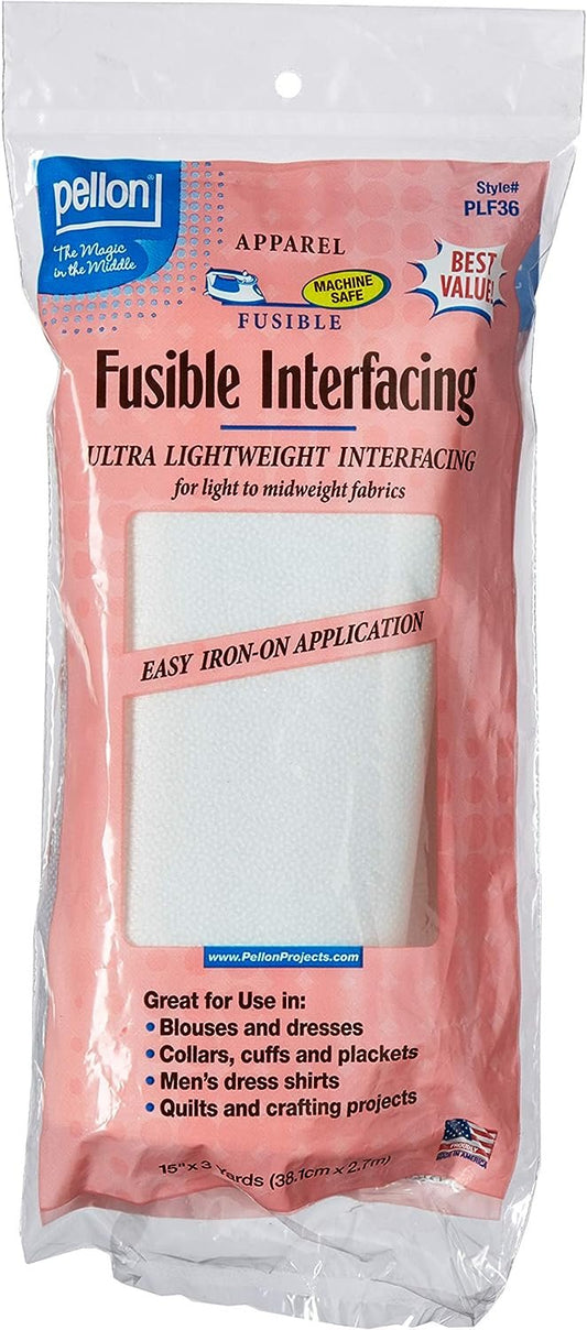 Pellon, White, PLF36 Ultra Lightweight Fusible Interfacing, 15" x 3 Yards Package