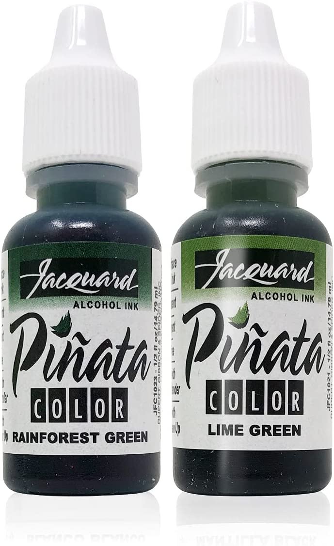 Jacquard Pinata Alcohol Inks Greens Bundle, Lime Green and Rainforest Green and 10x Pixiss Ink Blending Tools