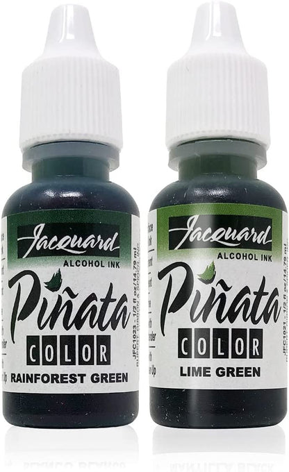 Jacquard Pinata Alcohol Inks Greens Bundle, Lime Green and Rainforest Green and 10x Pixiss Ink Blending Tools