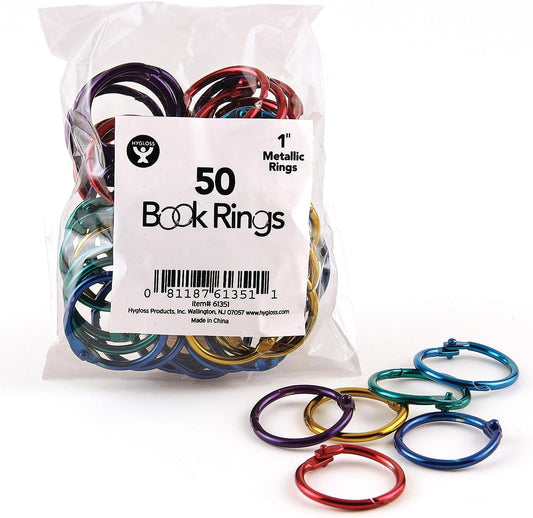 Hygloss Products Book Rings – 1-1/2 Inch Assorted Color Metal Binder Rings, 50 Pack