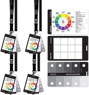 (4 Pack) Gray Scale Value Finder, Color Wheel, Artists View Catcher Finder on Lanyard with Measuring Tape Tools for Artists.