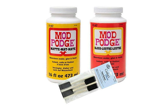 Complete Decoupage Kit - Two 16oz Bottles of Mod Podge Waterbase Sealer/Glue/Finish (Matte Finish + Gloss Finish) with 4-pk Foam Brush Set
