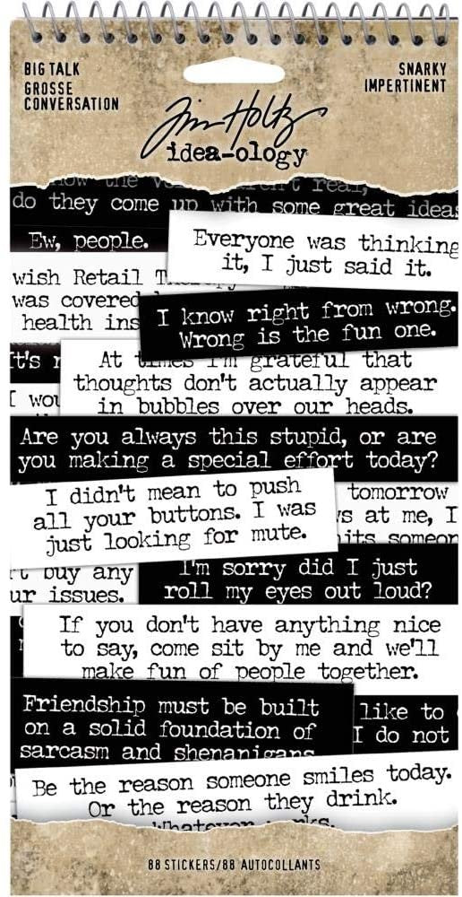 Tim Holtz - Small Talk, Snarky & Big Talk, Snarky - Idea-Ology Spiral Bound Sticker Books - 2 Books