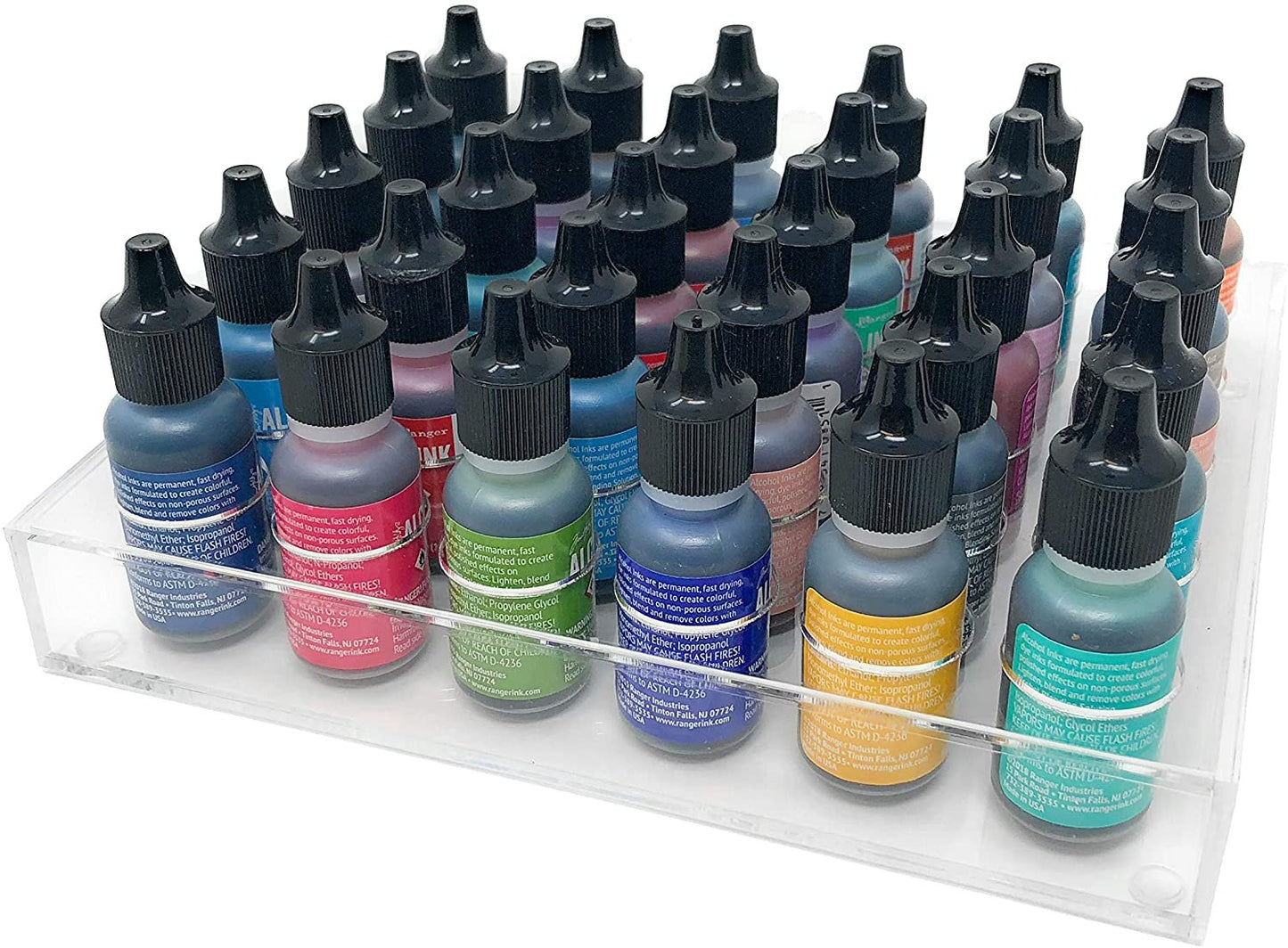 Pixiss Alcohol Ink Display Tray for Storage Carrying or Organizer, Displays 30x 0.5-Ounce Bottles of Alcohol Ink, Stickles, Glossy Accents or Reinkers, Travel Case (Ink not Included)