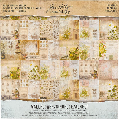 Tim Holtz Idea-ology Paper Stash, Vellum, Wallflower, 18-Sheet Pack, 12 x 12 Inches Each, (TH93148)