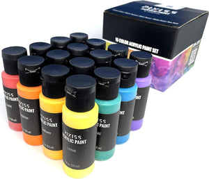 Pixiss Acrylic Paints Set of 16 Vibrant Colors