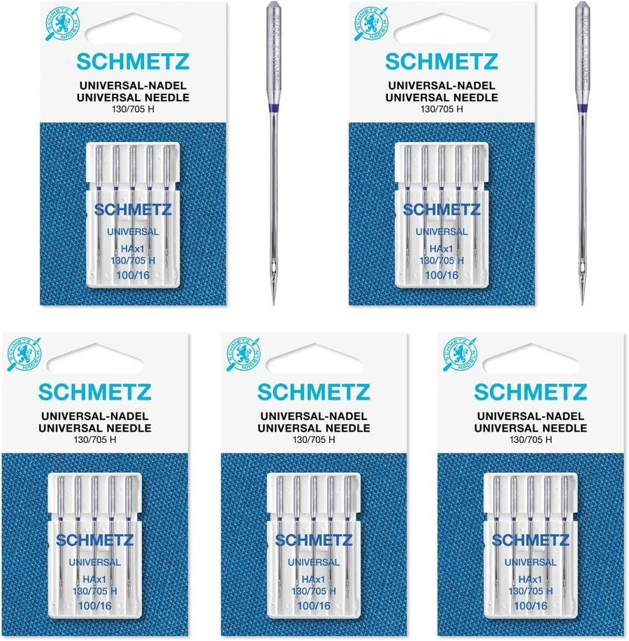 25 Schmetz Universal Sewing Machine Needles 130/705H 15x1H Size 100/1625