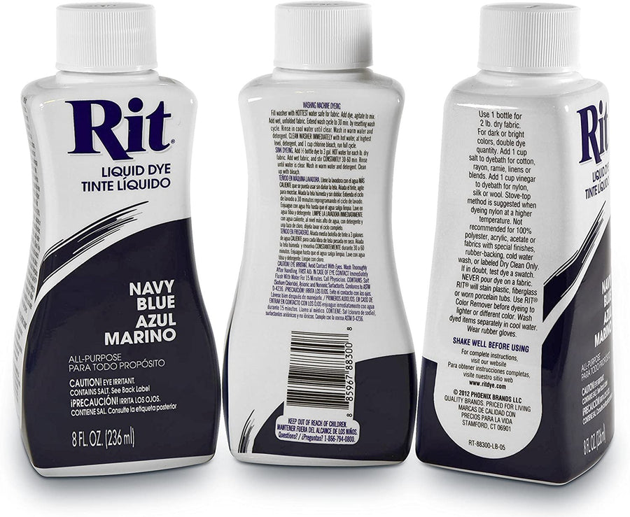 RIT Liquid Fabric Dye Kit Bundle (3-Piece Set) Navy Blue, Sapphire Blue, Pearl Grey | Clothing, Cotton, Polyester, Nylon, Satin, Linen |