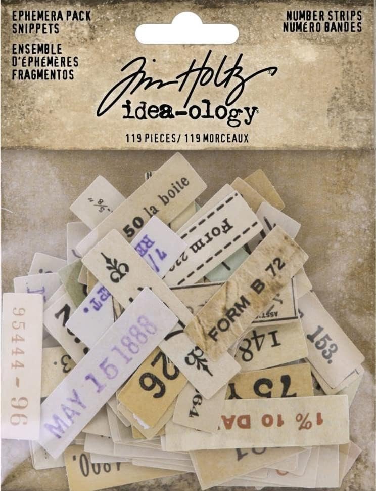 Idea-ology Tim Holtz Idea-Ology 2022 Memoir Ephemera Pack & Number Strips Snippets - 2 Item Bundle Ivory