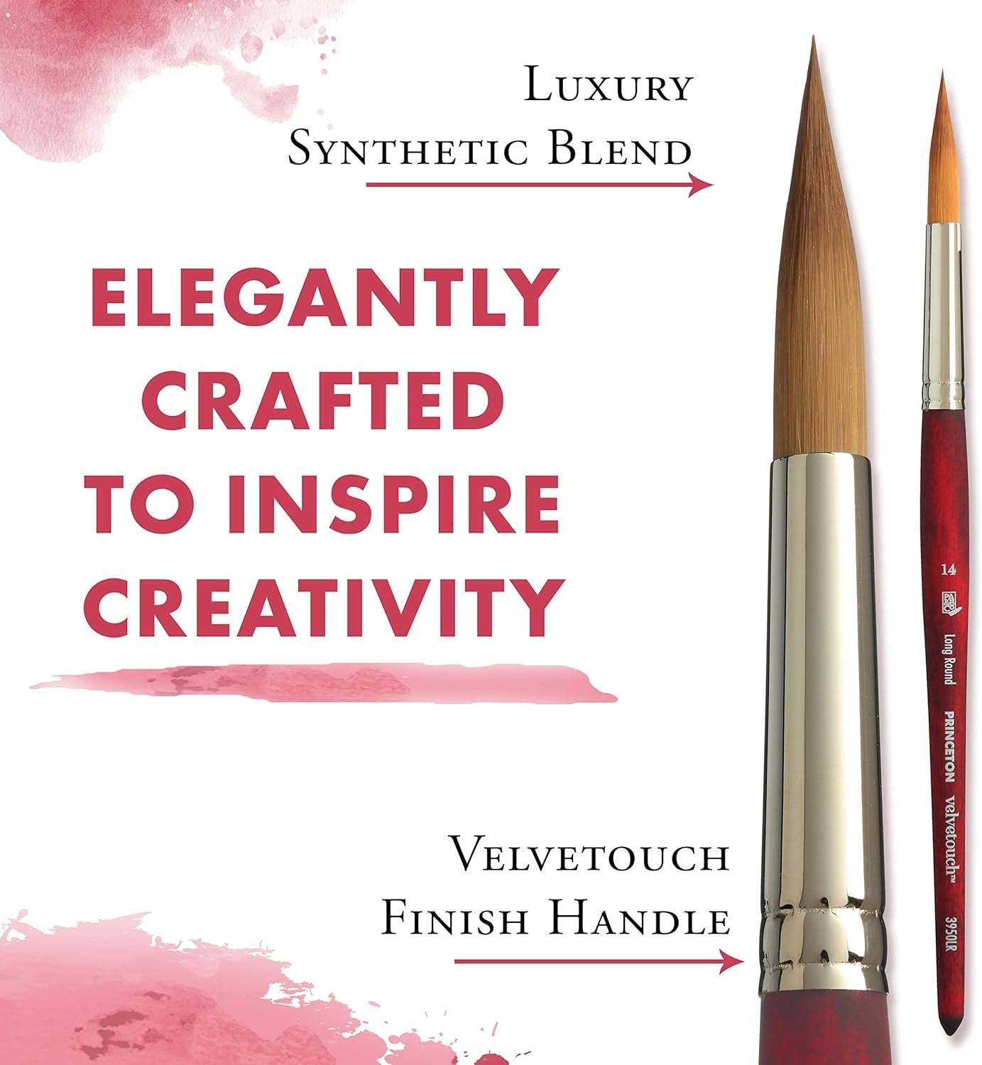 Princeton Velvetouch, Series 3950, Paint Brush for Acrylic, Oil and Watercolor, Long Round, 14