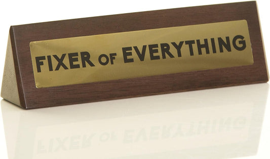 Boxer Gifts Fixer of Everything Joke Wooden Desk Plaque Sign - Funny Office Desk Accessories - White Elephant Gag Gifts For Coworkers & Boss - Unique For Dad From Son Daughter