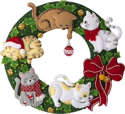 Bucilla Felt Applique Wreath Kit, Holiday Housecats, Perfect for DIY Arts and Crafts, 89490E