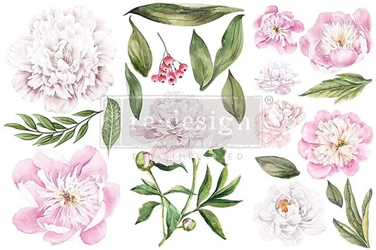 Morning Peonies Rub on Transfer 3 Sheets 6" x 12"