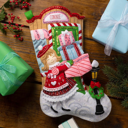 Bucilla Felt Applique 18" Stocking Making Kit, Last Minute Gifts, Perfect for DIY Arts and Crafts, 89557E