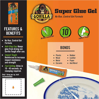 Gorilla Super Glue Precise Gel, 15 Gram, Clear, (Pack of 1)