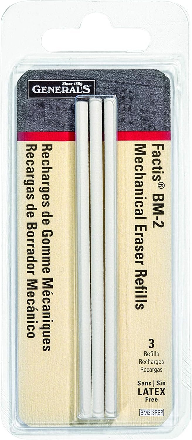GENERAL PENCIL CO. GPBM2-3RBP Factis Pen Style Eraser Refills 3Pcs Carded, 1-Pack, White