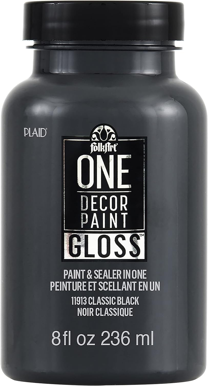 FolkArt, Classic Black 8 fl oz One Assorted 236 ml Brilliant Gloss Acrylic Paint for Easy to Apply DIY Crafts, Art Supplies with A Glossy Finish, 11913