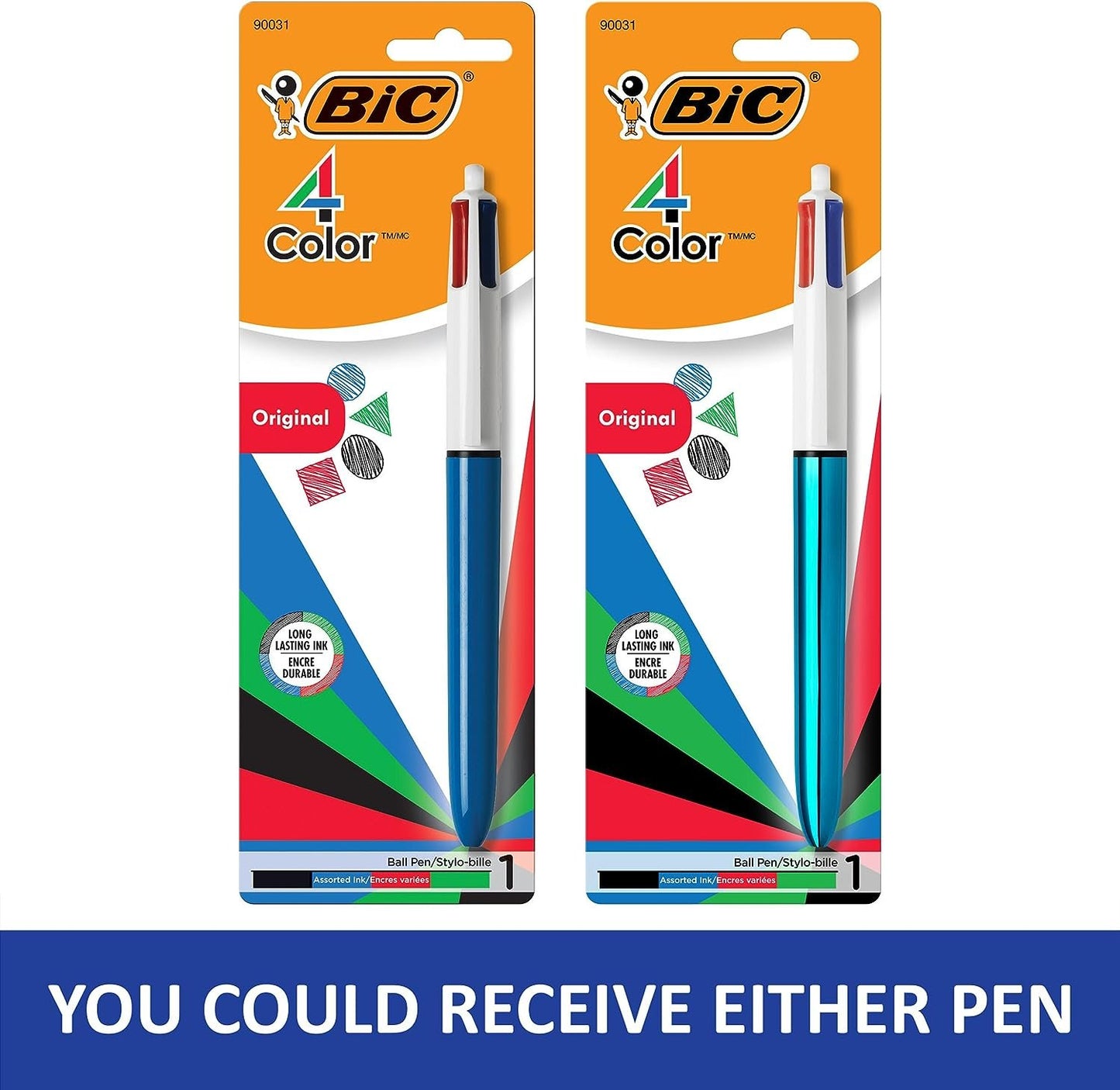 BIC Medium Point Ball Pen, 4 Colors, Assorted Ink, 1 per Pack