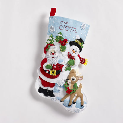 Bucilla, Santa's Gathering, Felt Applique Christmas Stocking, 18"
