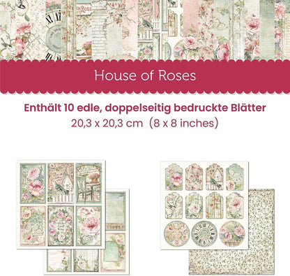 STAMPERIA INTERNATIONAL, KFT PAPER PAD 8X8 10PK HOUSE ROSE, 20.3 x 20.3 (8" x 8"), Multicoloured