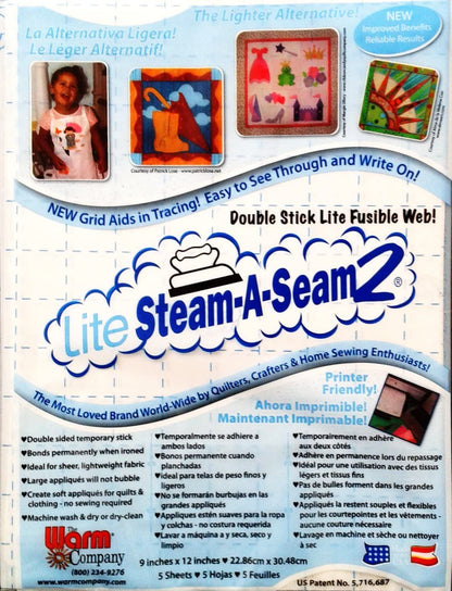 Bulk Buy: Warm Company Lite Steam A Seam 2 Double Stick Fusible Web 9in. x 12in. Sheets 5/Pkg 5417