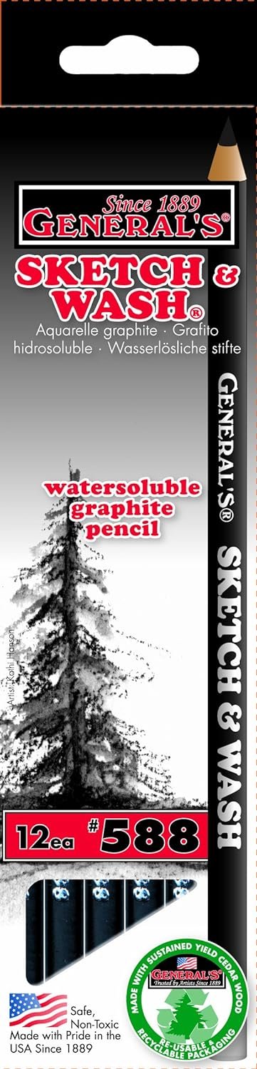 General Pencil 588GP Sketch and Wash Pencils,Graphite, 12-Pack