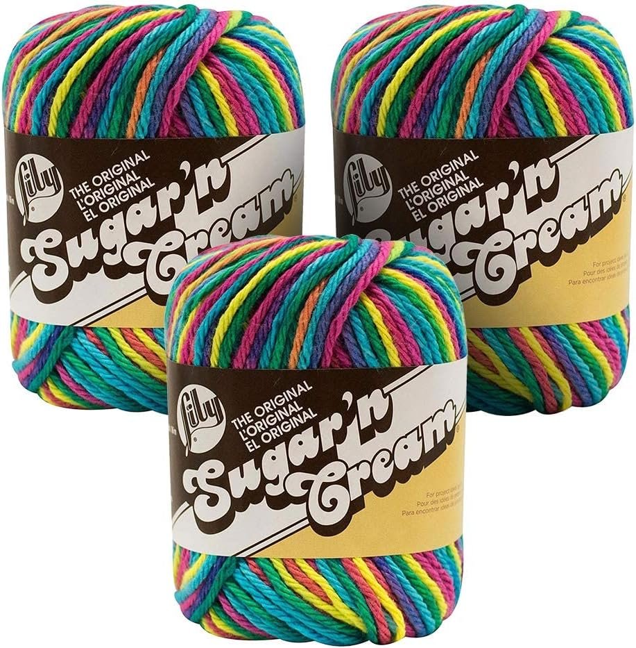 Lily Sugar'n Cream Ombre Yarn - (4) Medium Gauge 100% Cotton - 2 oz - Psychedelic (3-Pack)