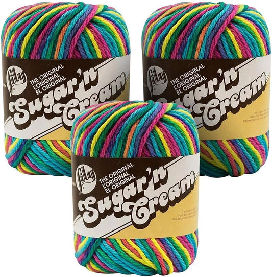 Lily Sugar'n Cream Ombre Yarn - (4) Medium Gauge 100% Cotton - 2 oz - Psychedelic (3-Pack)