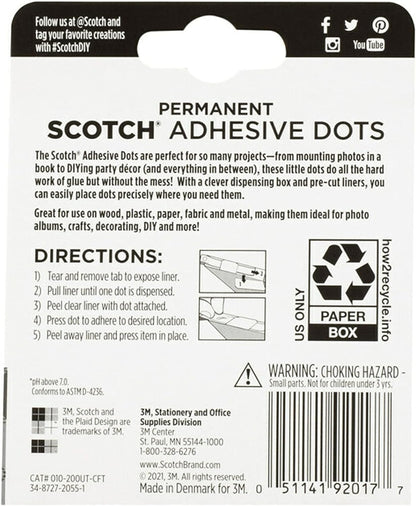 Scotch Adhesive Ultra Thin Dots, Clear, 200 Count, Great for Card Making and Scrapbooking (010-200UT-CFT)