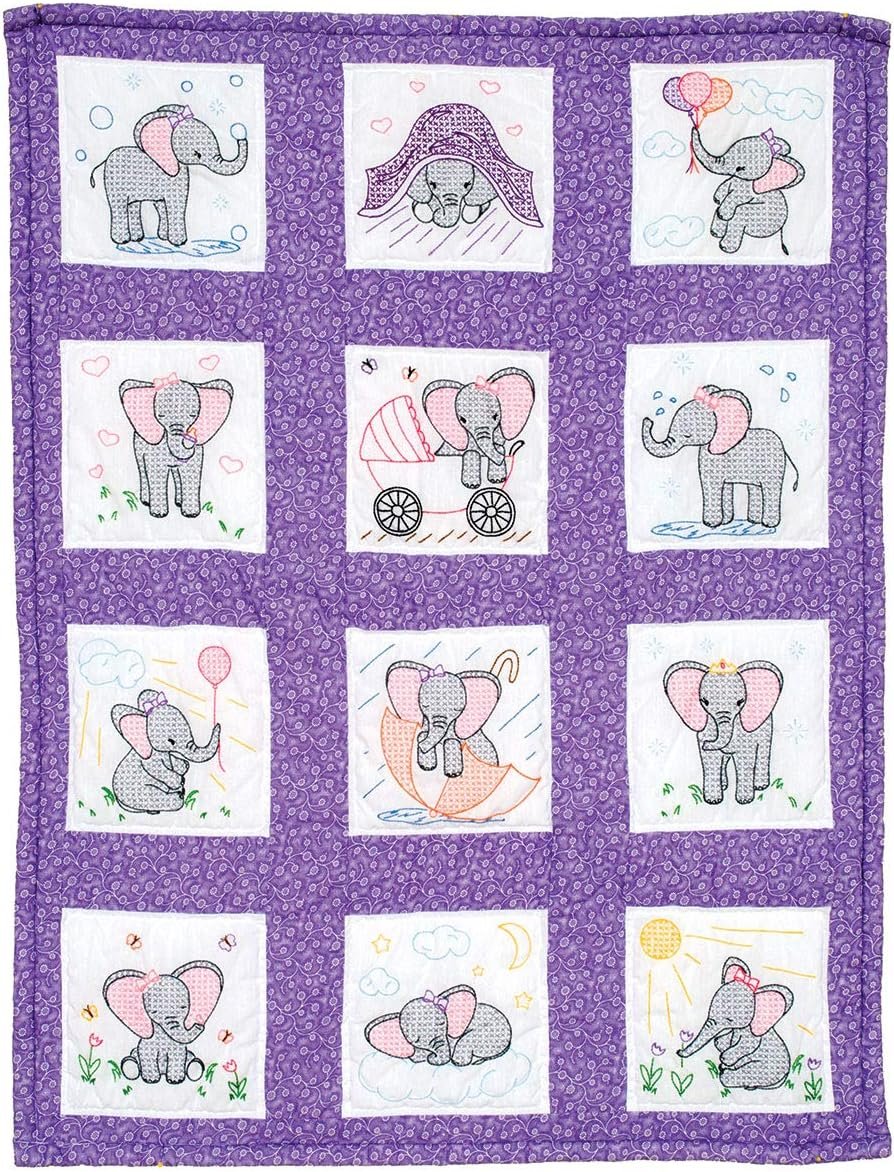 Jack Dempsey Needle Art Elephants Hand Embroidery, White