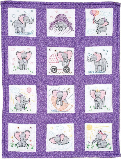 Jack Dempsey Needle Art Elephants Hand Embroidery, White