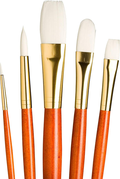 Princeton Real Value, Series 9100, Paint Brush Sets for Acrylic, Oil & Watercolor Painting, Syn-White Taklon (Rnd 1, 6, Brt 6, Flb 8, Flat 12)