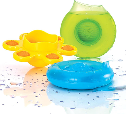 Fat Brain Toys Dimpl Splash - Three Popping Scoop & Pour Bath Toys for Toddlers