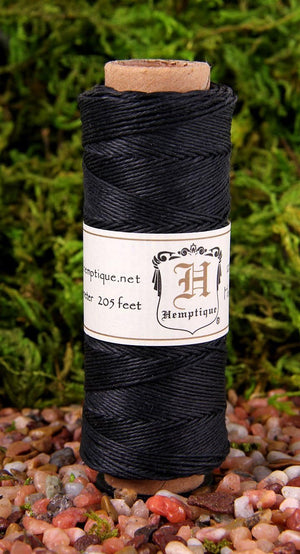 Hemptique 100% Natural Hemp Cord Single Spool - 205ft ~ 62.5m Hemp String Spool - Crafters Number 1 Choice - .5mm Cord Thread for Jewelry Making, Macramé, Scrapbooking, & More - Black