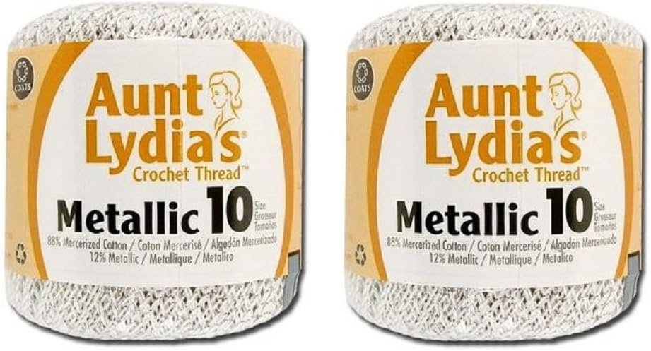 Aunt Lydia's Crochet Cotton Metallic Crochet Thread Size 10 (2 - Pack) (White/Silver)