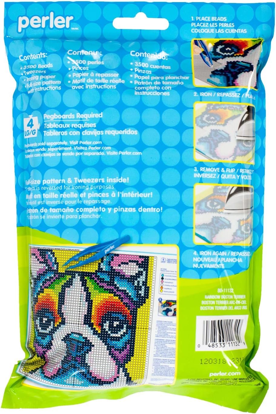 Perler Rainbow Terrier Dog Pattern and Fuse Bead Kit, 11'' x 11.5'', 3503pc