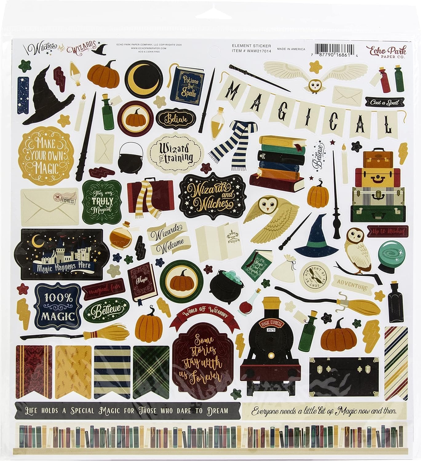 Echo Park Paper Company Witches & Wizards Collection Kit Paper, Blue, red, Yellow, Green, Gray, Black, Cream, Orange, 12-x-12-Inch