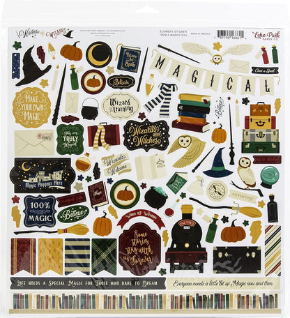 Echo Park Paper Company Witches & Wizards Collection Kit Paper, Blue, red, Yellow, Green, Gray, Black, Cream, Orange, 12-x-12-Inch