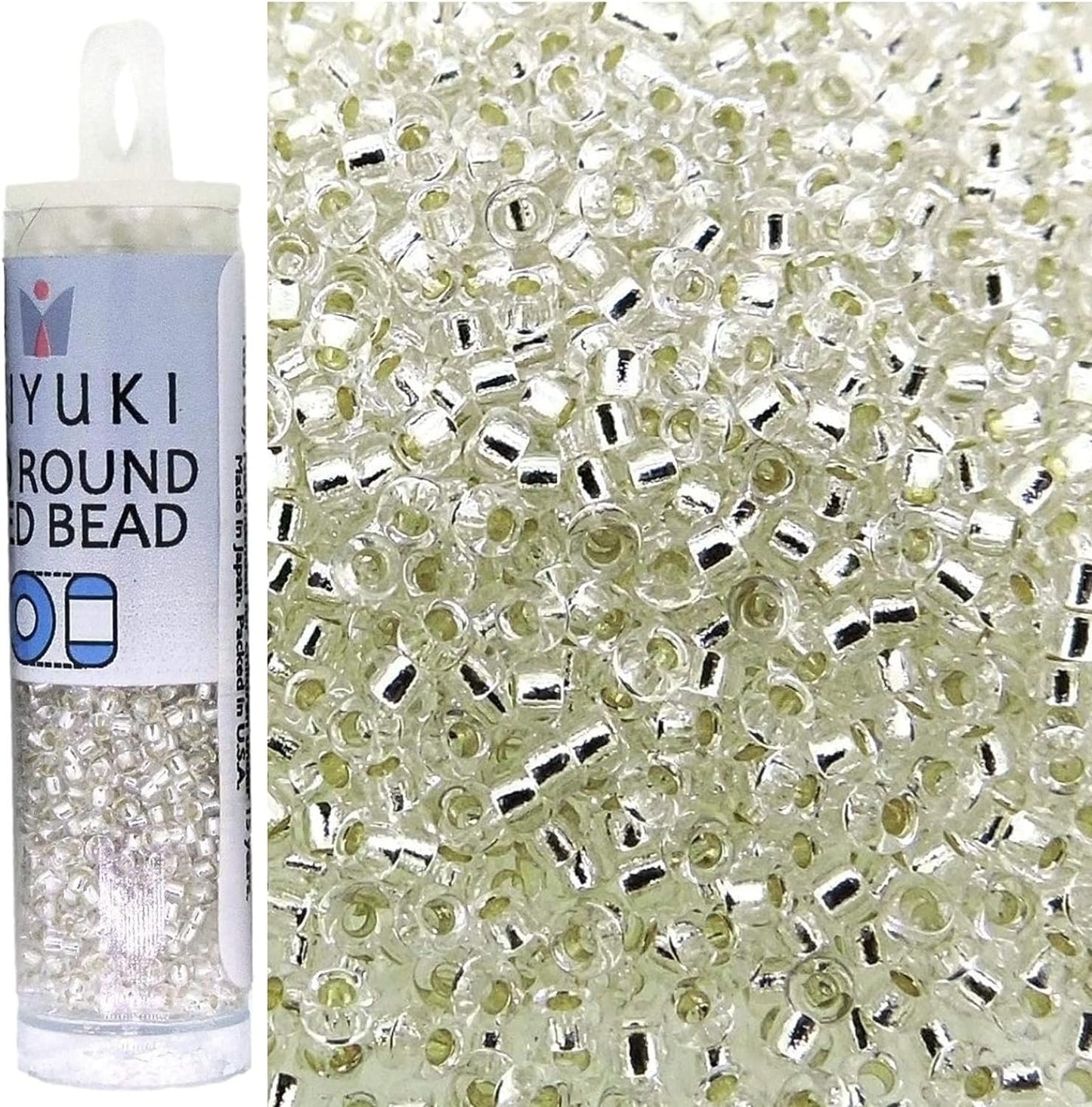 Round Seed Beads Size 15/0 8.2 Gram Tube Silver Lined Crystal 15-91
