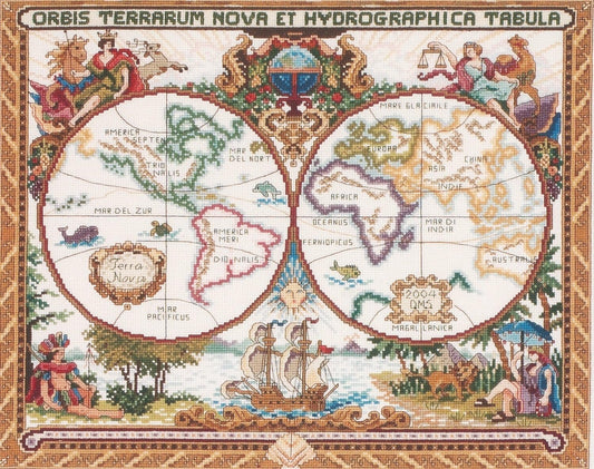 Janlynn Cross Stitch Kit, 15-Inch by 18-Inch, Olde World Map