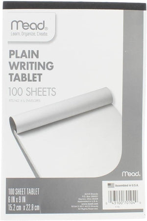 Mead Writing Tablet, 6" x 9" Paper Pad, Plain Note Pad, 100 Sheets (70104)