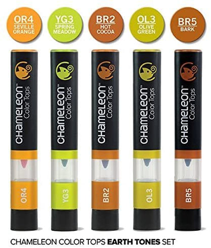 Chameleon Art Products, Earth Tones, Color Tops, Quick and Easy Blending - Set of 5