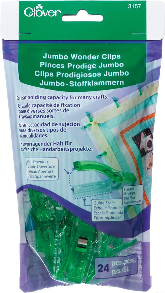 Clover Jumbo Wonder Clips 24 Count, Green