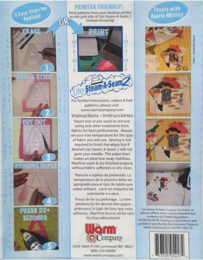 Bulk Buy: Warm Company Lite Steam A Seam 2 Double Stick Fusible Web 9in. x 12in. Sheets 5/Pkg 5417