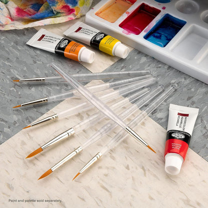 Royal & Langnickel RSET-9158 Royal Zip N' Close Gold Taklon Clear Acrylic Handle Detail Brush Set, 10.5 x 3.9 x 0.5, Multicolor, 7-Piece