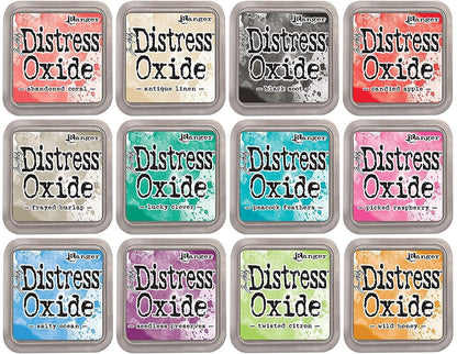 Tim Holtz Distress Oxide Ink Pads Set of 12 and Mini Ink Blending Tools Round with Replacement Foams