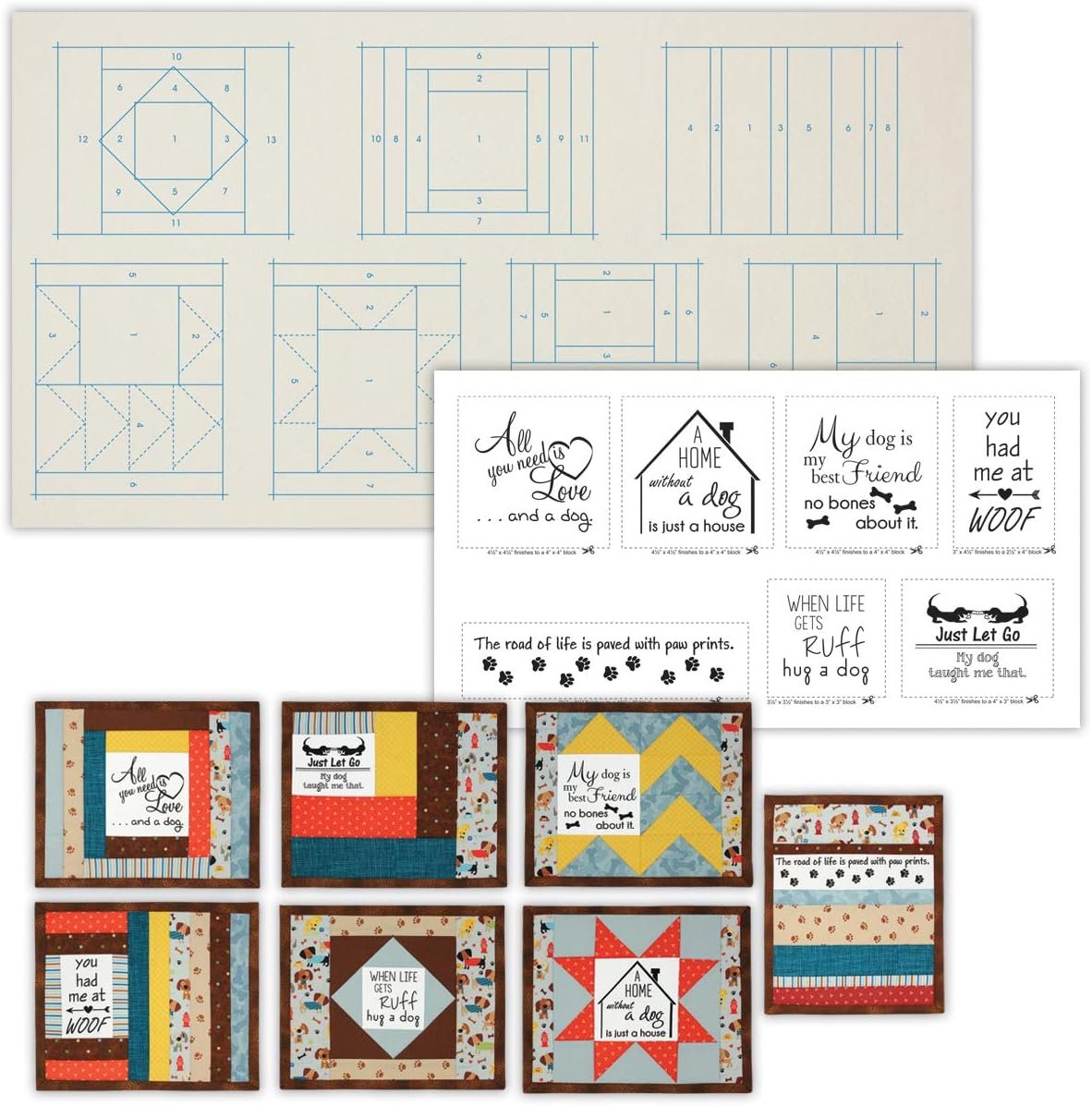 June Tailor Quilt As You Go Inspirational Mug Mats Dog Days, Natural/Blue Ink, 1 Count (Pack of 1)